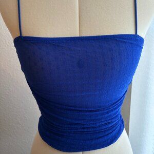 Blue Mesh Flower Print Top